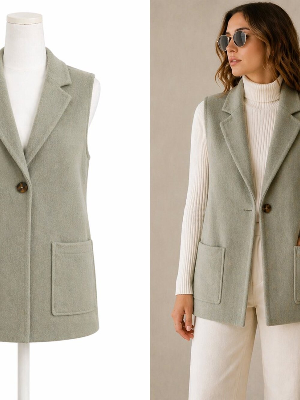 Tahari Size XS Long Minimalist Layering Duster Vest Wool Blend Old Money Office